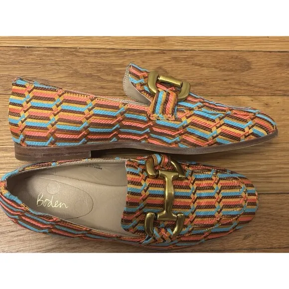 Boden Snaffle Jacquard Loafers Geometric Woven Slip On Size 38 (7.5 US)