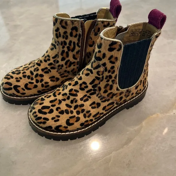 Boden toddler leopard print leather Chelsea boots, size 26