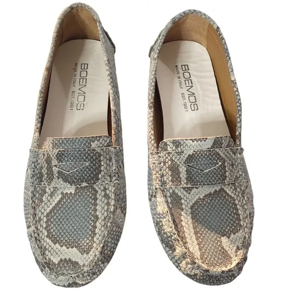 Boemos grey blue snakeskin print driving loafers made in Italy size 38 EU