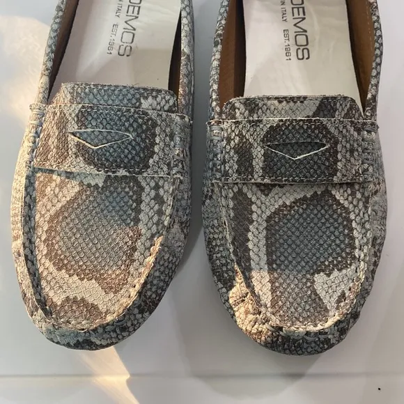 Boemos grey blue snakeskin print driving loafers made in Italy size 38 EU