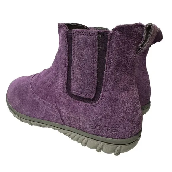 Bogs Wall Ball Chelsea Boots Youth 6 Womens 8 Purple Suede Leather Pull On NWOT