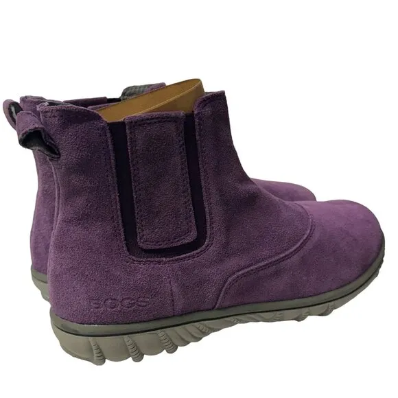 Bogs Wall Ball Chelsea Boots Youth 6 Womens 8 Purple Suede Leather Pull On NWOT