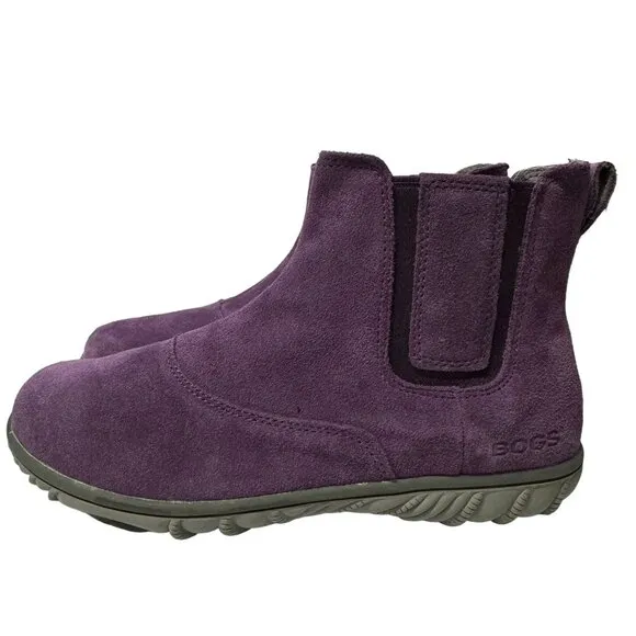 Bogs Wall Ball Chelsea Boots Youth 6 Womens 8 Purple Suede Leather Pull On NWOT