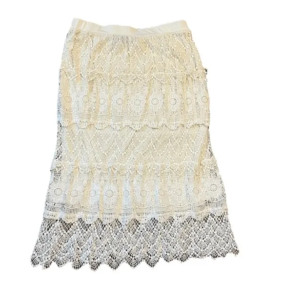 Boho crochet maxi skirt Chelsea &amp; Theodore size XL cream off white