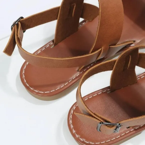 Boho Twin Strap Artificial Leather Open Toe Ankle Strap Sandals brown