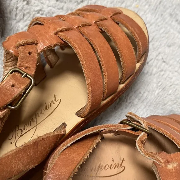 Bonpoint girls soft brown leather strap sandals