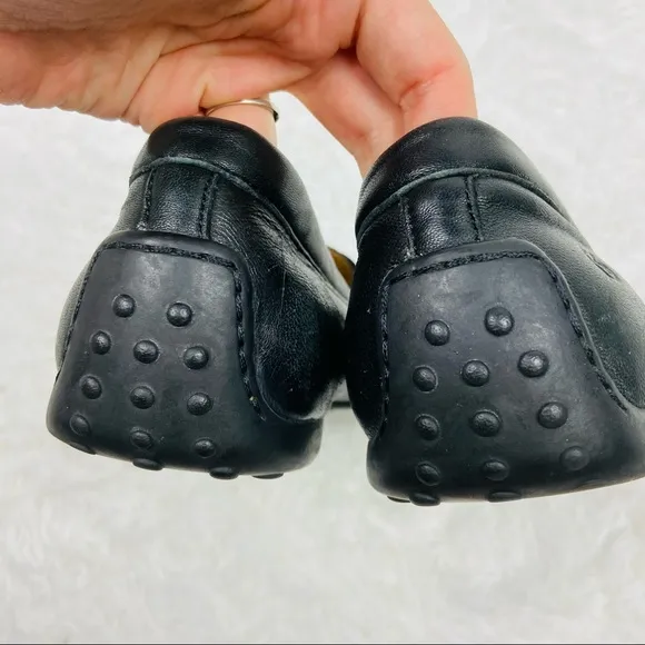 BORN black leather mens slip on driving loafers size 9.5