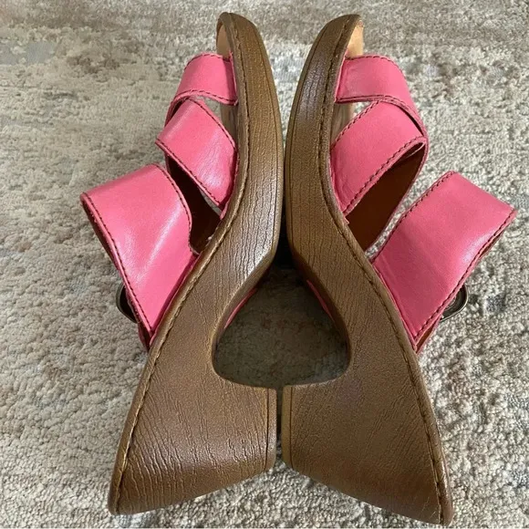 Born Salima Pink Leather Open Toe Sandals Platform Wedge Slip On Buckle: 10