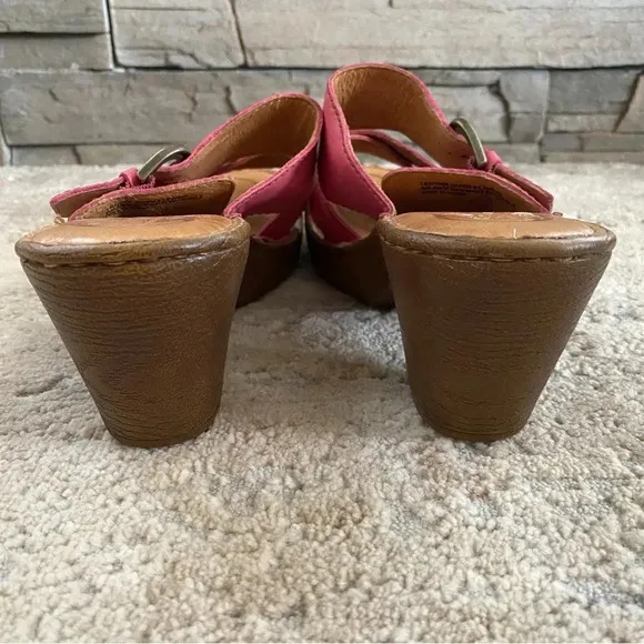 Born Salima Pink Leather Open Toe Sandals Platform Wedge Slip On Buckle: 10