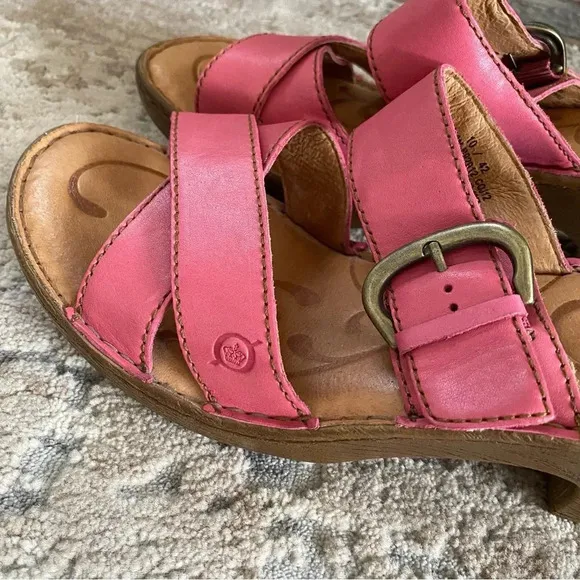 Born Salima Pink Leather Open Toe Sandals Platform Wedge Slip On Buckle: 10