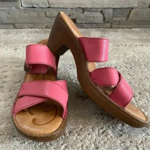 Born Salima Pink Leather Open Toe Sandals Platform Wedge Slip On Buckle: 10