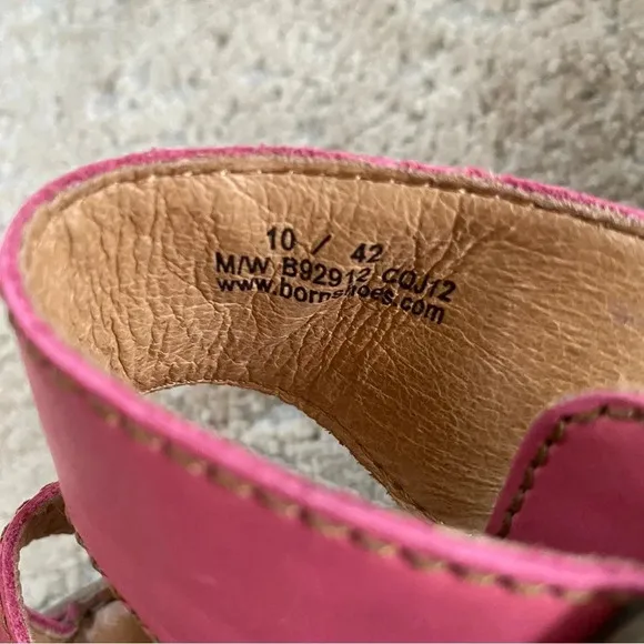 Born Salima Pink Leather Open Toe Sandals Platform Wedge Slip On Buckle: 10