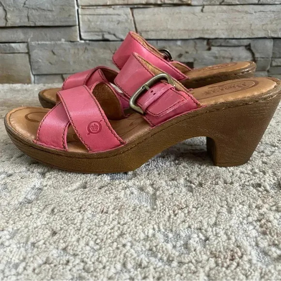 Born Salima Pink Leather Open Toe Sandals Platform Wedge Slip On Buckle: 10