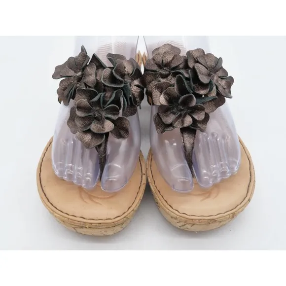 Born Sandals Womens 7 Brown Leather Copper Floral Cork Platform Thong Slip On