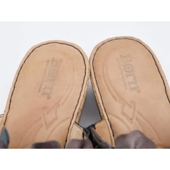 Born Sandals Womens 7 Brown Leather Copper Floral Cork Platform Thong Slip On