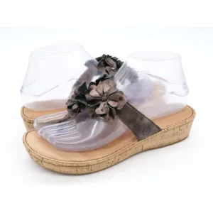 Born Sandals Womens 7 Brown Leather Copper Floral Cork Platform Thong Slip On