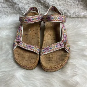 Born Sirena multi color  fabric strap cork wrap platform wedge sandals SZ11