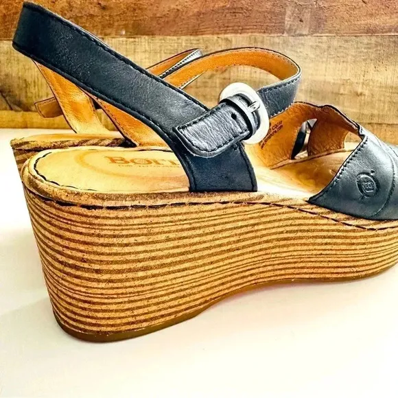 Born Strap Leather Wedged Sandals
