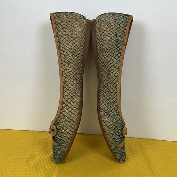 Born Carri Snakeskin Cork Tan Teal Bow Flats 6
