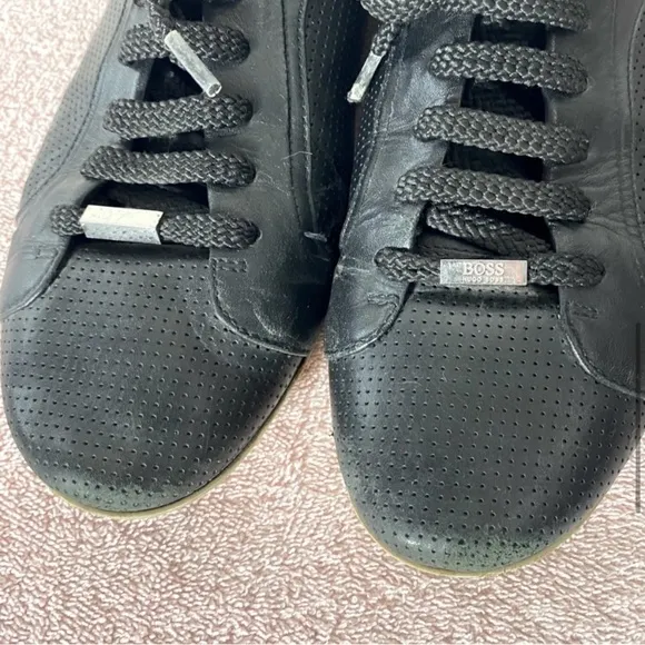 BOSS Hugo Boss Black Leather Low Top Trainers Sneakers 41