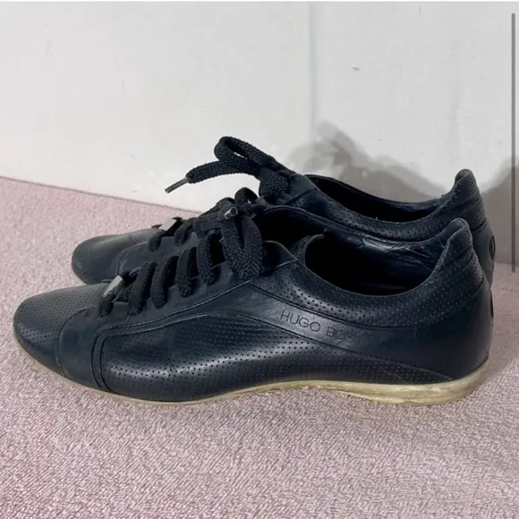 BOSS Hugo Boss Black Leather Low Top Trainers Sneakers 41