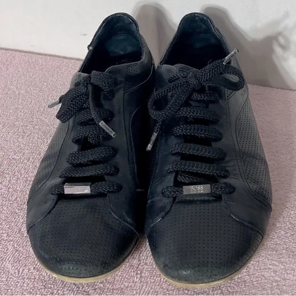 BOSS Hugo Boss Black Leather Low Top Trainers Sneakers 41