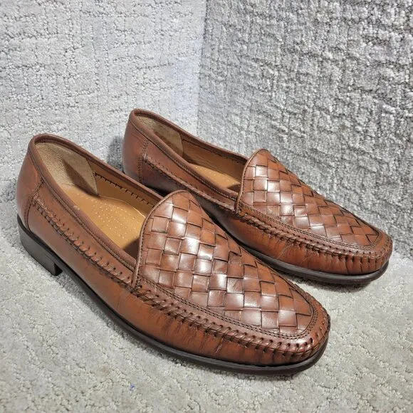 Bostonian 27156 Men's Size 11M US Brown Leather Weaved Woven Slip On Loafers