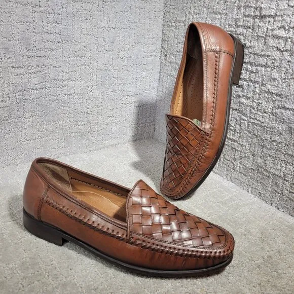 Bostonian 27156 Men's Size 11M US Brown Leather Weaved Woven Slip On Loafers