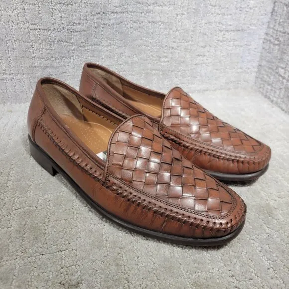 Bostonian 27156 Men's Size 11M US Brown Leather Weaved Woven Slip On Loafers