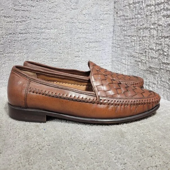 Bostonian 27156 Men's Size 11M US Brown Leather Weaved Woven Slip On Loafers