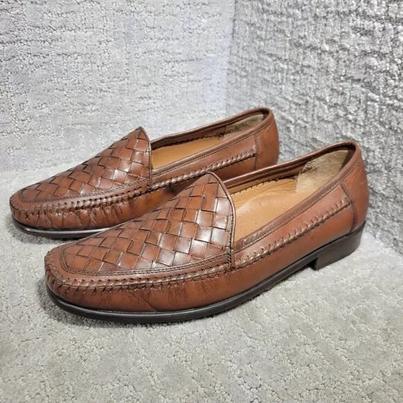 Bostonian 27156 Men's Size 11M US Brown Leather Weaved Woven Slip On Loafers