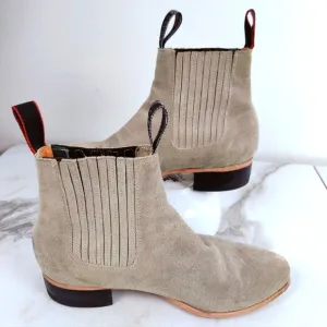 Botas Carrillo Men's Tan Suede Western Vaquero Chelsea Ankle Boots, Sz 7-7.5
