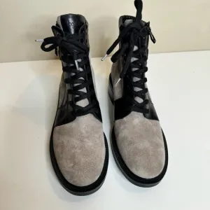 Botkier lace up moto combat boots in suede and leather in black and gray…