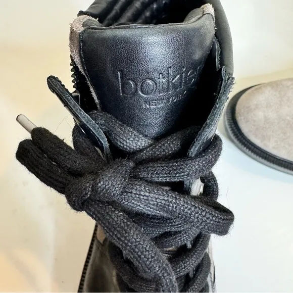 Botkier lace up moto combat boots in suede and leather in black and gray…