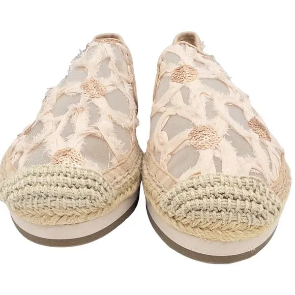 Botkier Sara Espadrille Platform Sequin Loafer Flats Blush Lace 8 Women's