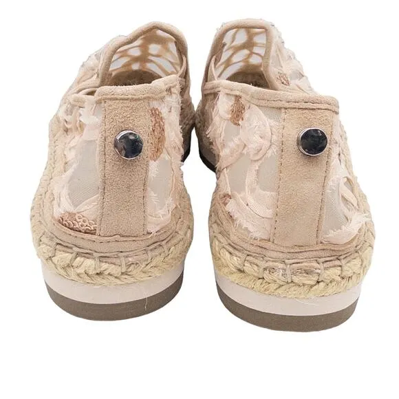 Botkier Sara Espadrille Platform Sequin Loafer Flats Blush Lace 8 Women's