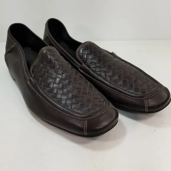 Bottega Veneta Men's Brown Leather Woven Loafers size 11½