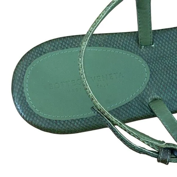Bottega Veneta T-Strap Leather Sandals Green Size 39.5