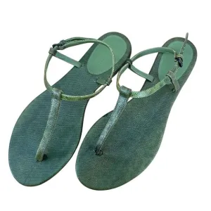 Bottega Veneta T-Strap Leather Sandals Green Size 39.5