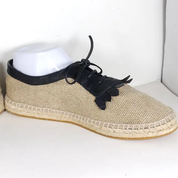 BOTTEGA VENETA Women's 39 US8,5 Beige Woven Canvas Leather Espadrilles Loafers