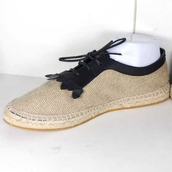 BOTTEGA VENETA Women's 39 US8,5 Beige Woven Canvas Leather Espadrilles Loafers