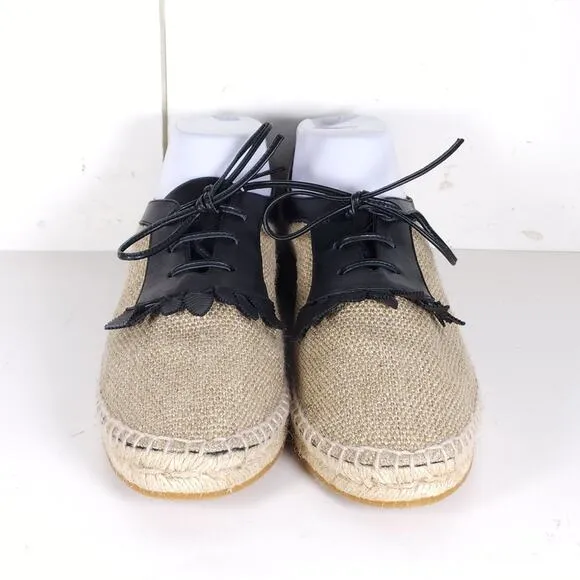 BOTTEGA VENETA Women's 39 US8,5 Beige Woven Canvas Leather Espadrilles Loafers