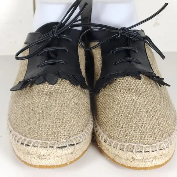 BOTTEGA VENETA Women's 39 US8,5 Beige Woven Canvas Leather Espadrilles Loafers