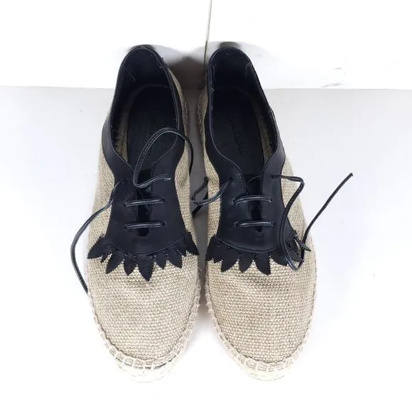 BOTTEGA VENETA Women's 39 US8,5 Beige Woven Canvas Leather Espadrilles Loafers