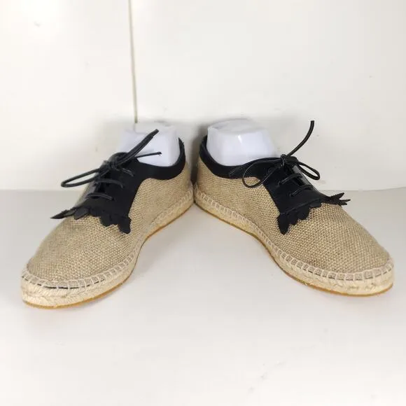 BOTTEGA VENETA Women's 39 US8,5 Beige Woven Canvas Leather Espadrilles Loafers