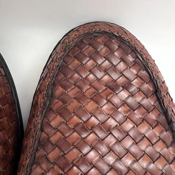 Bragamo Brown Leather Woven Driving Moccasins Loafers Men Size 11.5