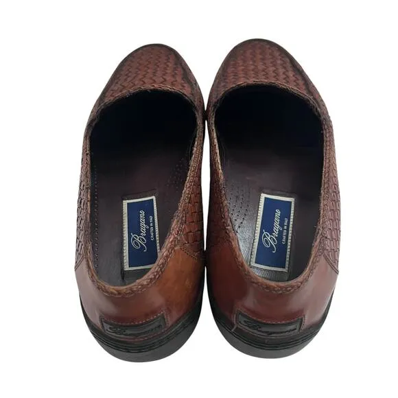 Bragamo Brown Leather Woven Driving Moccasins Loafers Men Size 11.5
