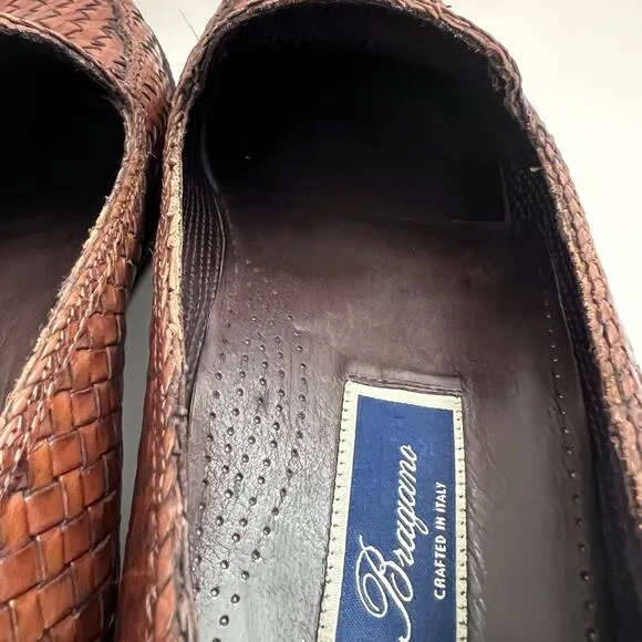 Bragamo Brown Leather Woven Driving Moccasins Loafers Men Size 11.5