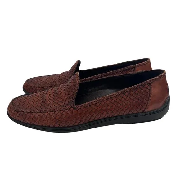 Bragamo Brown Leather Woven Driving Moccasins Loafers Men Size 11.5