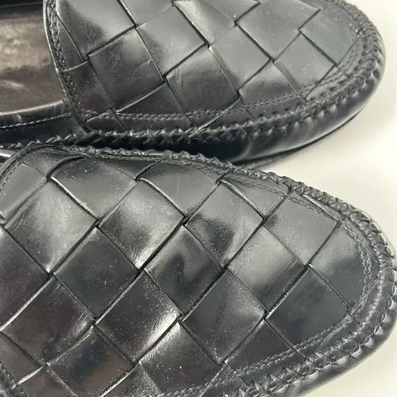 Bragano Black Woven Leather Dress Loafers Shoes Men’s 11.5 M